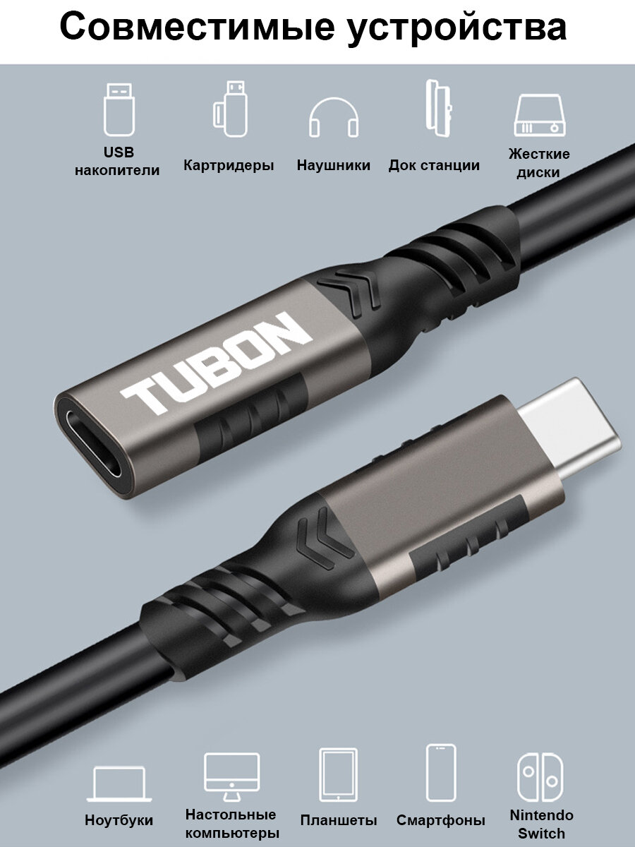Кабель TUBON Удлинитель Type-C USBC USB3.2 Gen2 20Gb 240w 4K/60Hz UU02 1.5м — фото 1