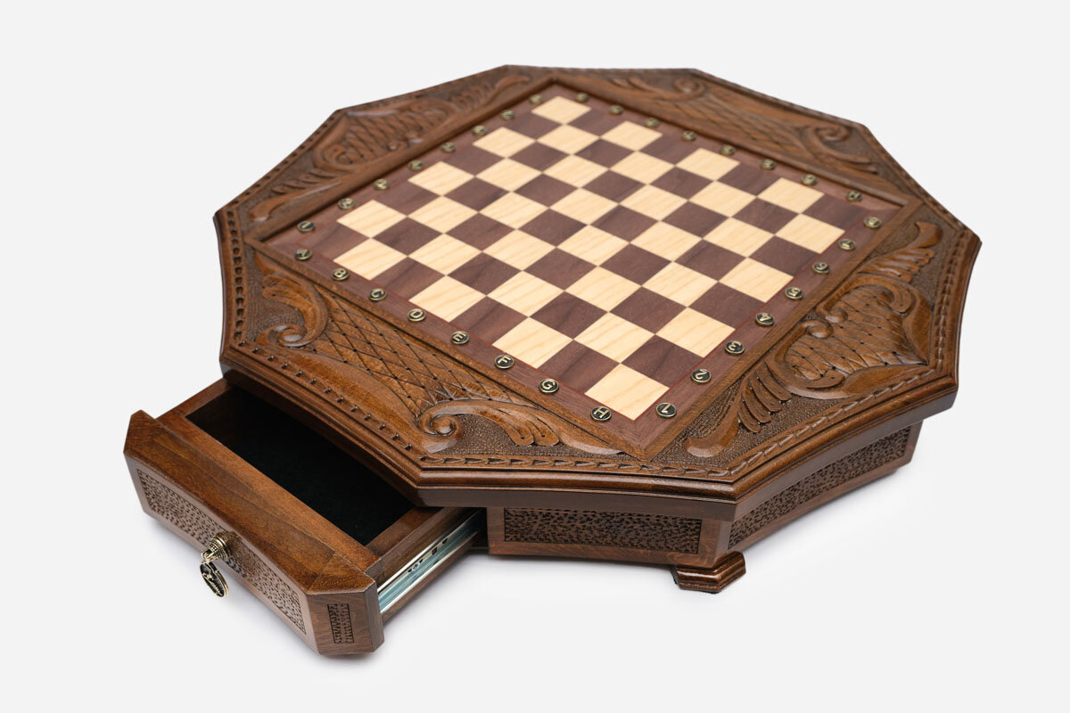 Резные шахматы Handle Brand "10 углов", ручная работа, дерево, коричневые — фото 1