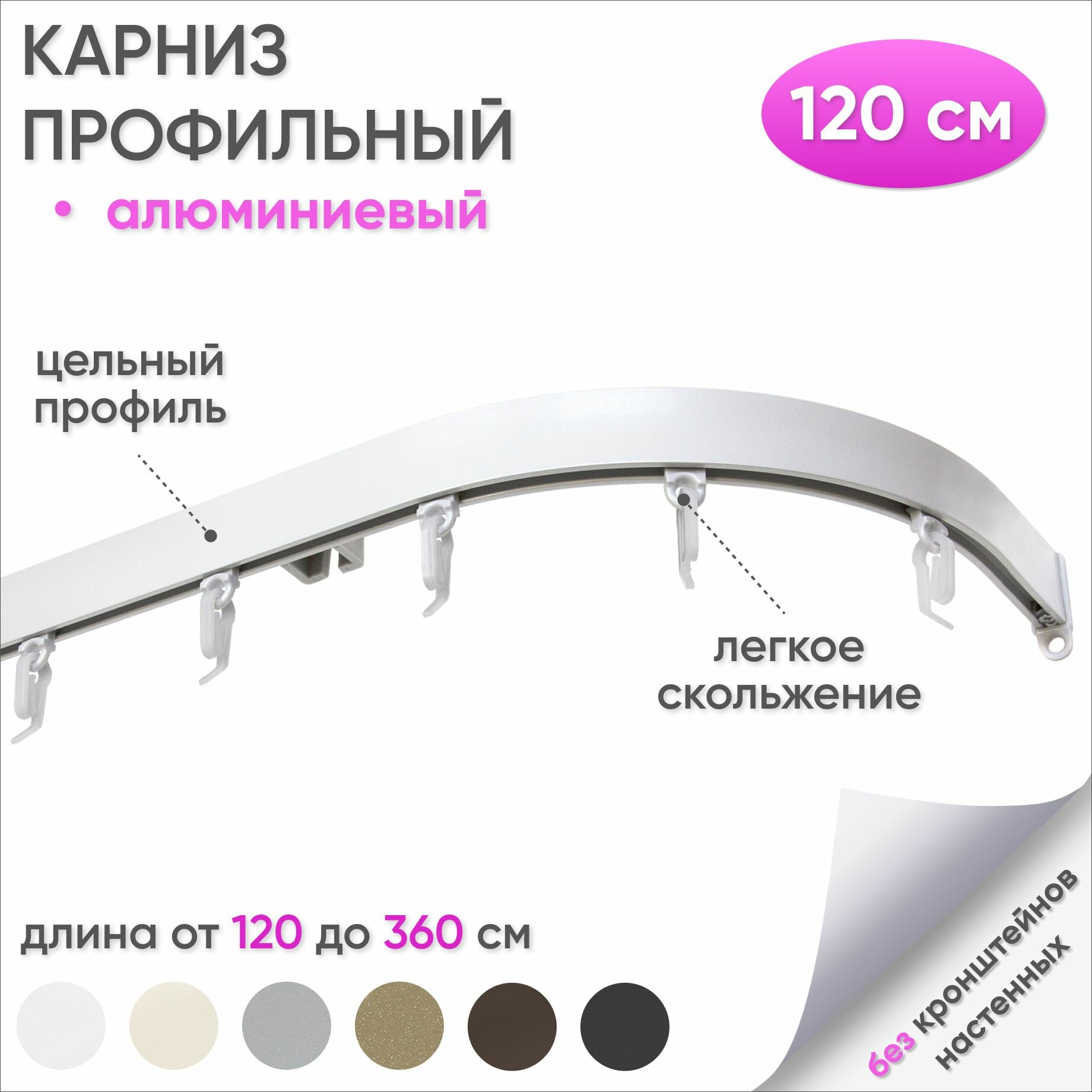 Карниз для штор однорядный алюминиевый с боковинами белый 120 см