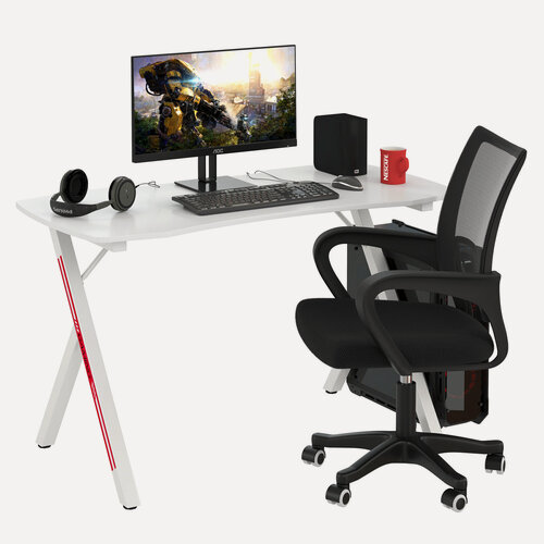 Изображение товара Кресло компьютерное 103 ткань чёрная и компьютерный стол Мебель--24 GT-2310 цвет белый