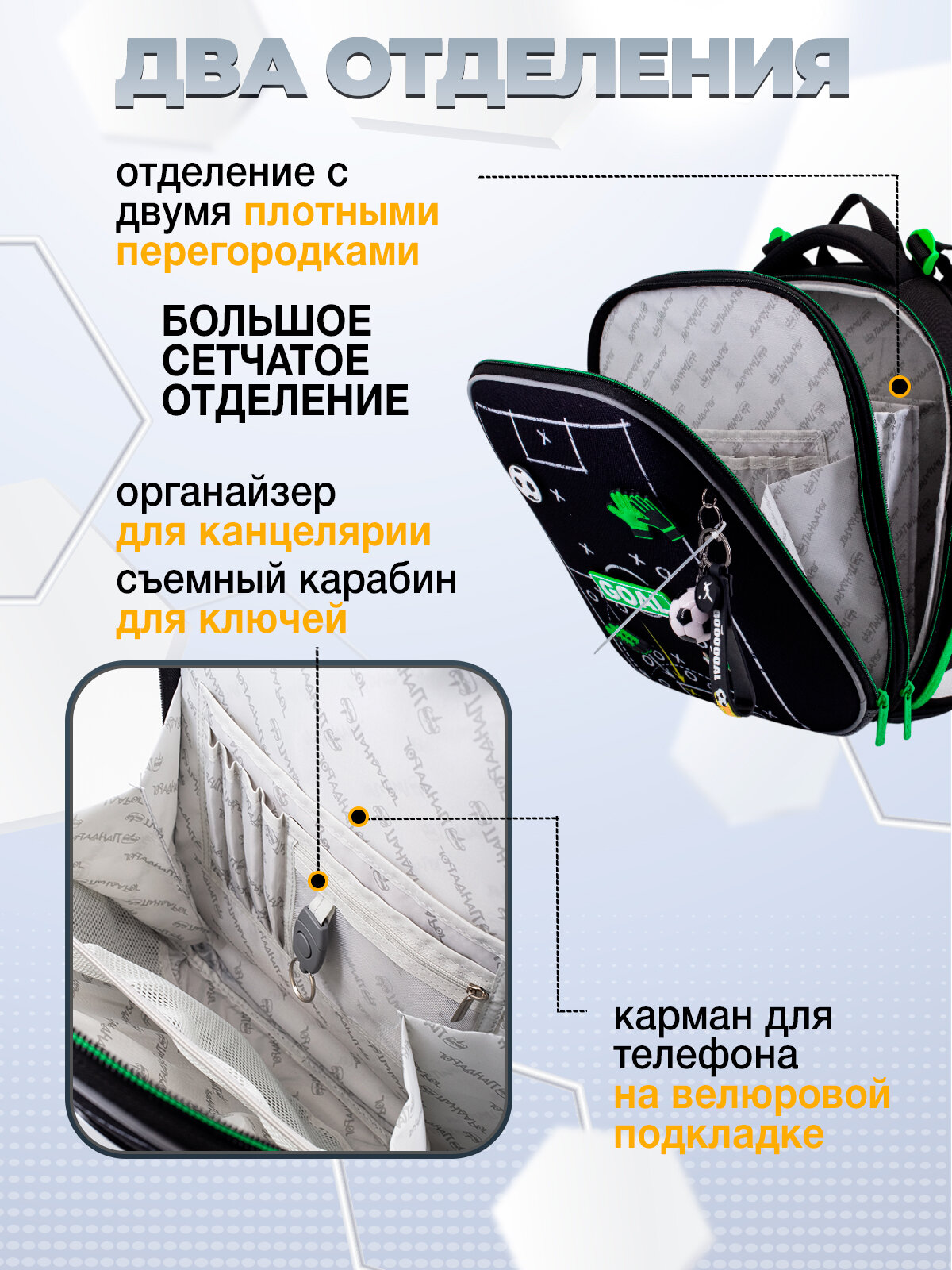 Ранец / рюкзак для мальчика школьный черный ортопедический Goal футбол — фото 1