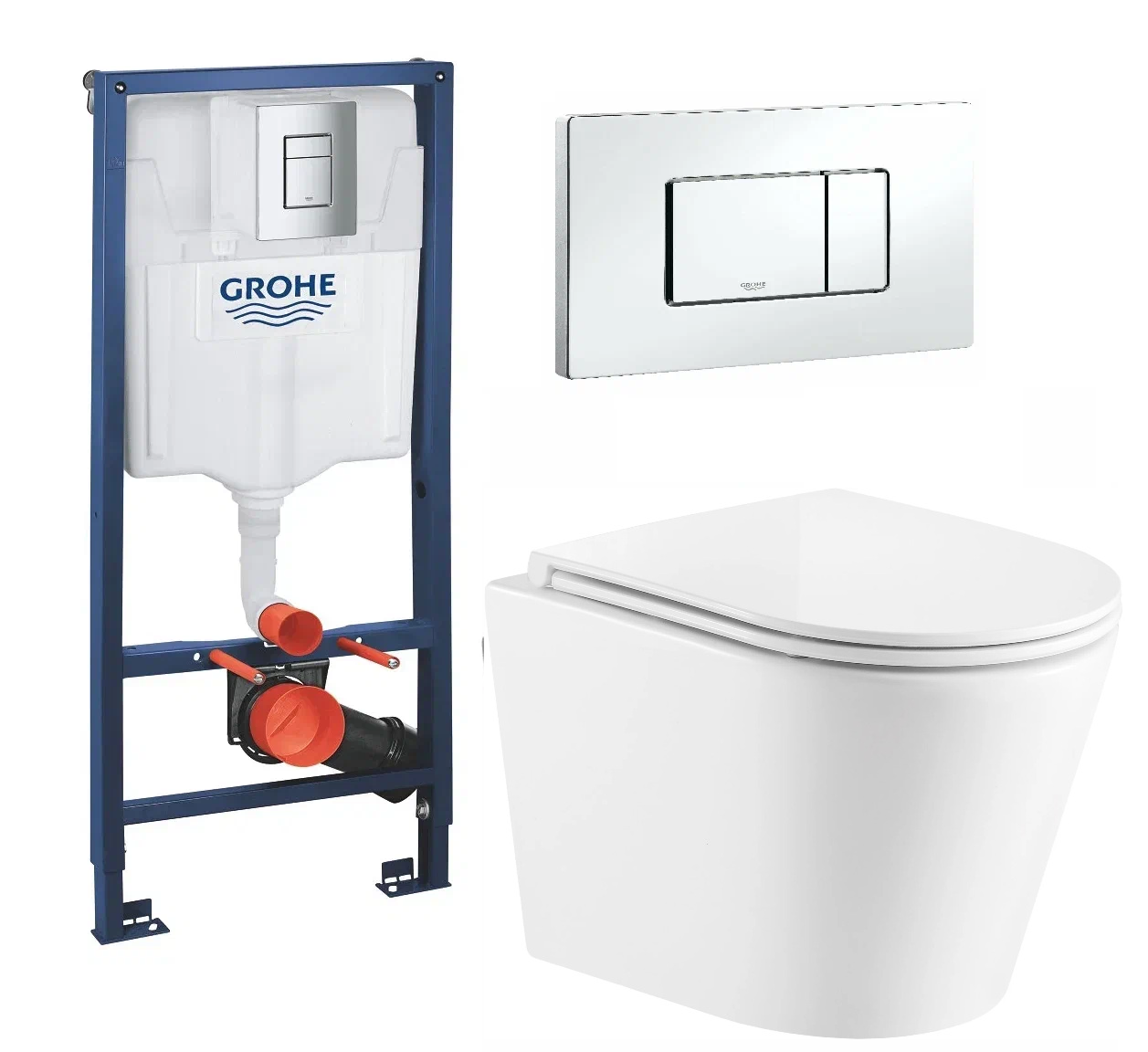 Комплект ПЭК унитаза с сиденьем микролифт и инсталляцией GROHE Rapid SL с квадратной кнопкой хром 38772001