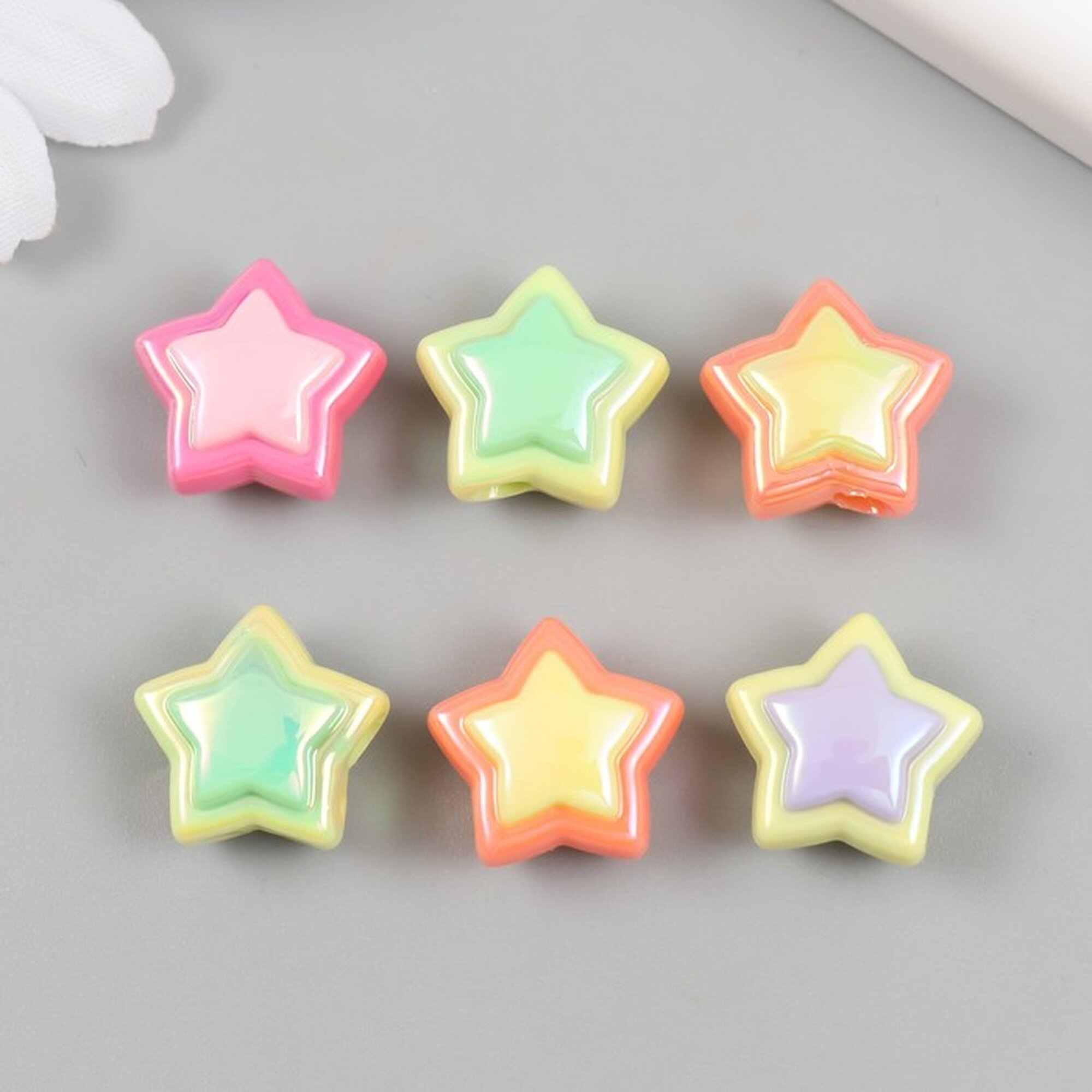 Набор бусин для рукоделия и плетения «Арт Узор. Звёздочка» 6 шт цветная с перламутром 1×1.7×1.7 см микс