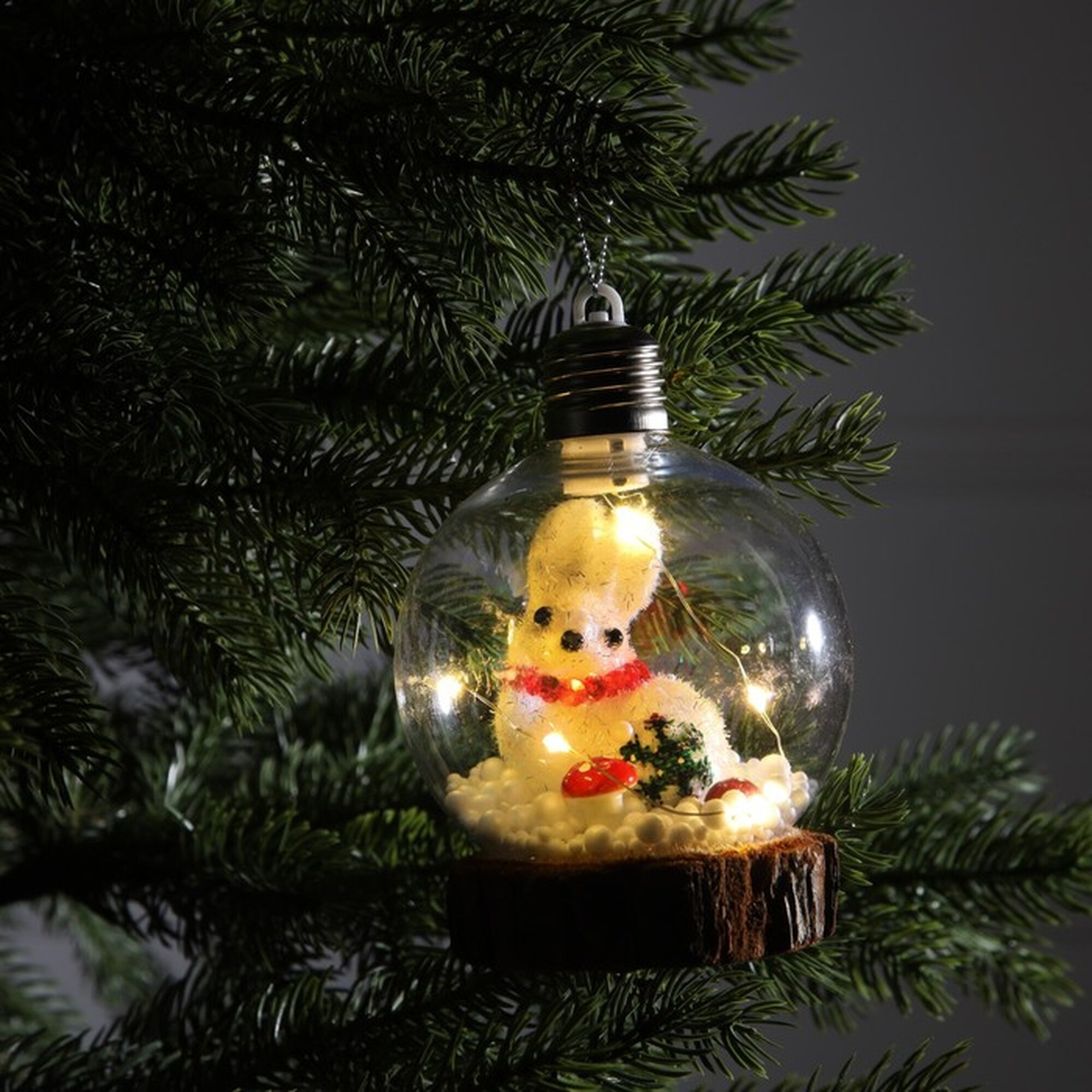 Ёлочный шар  Зайка   батарейки  1 LED  свечение тёплое белое  прозрачный