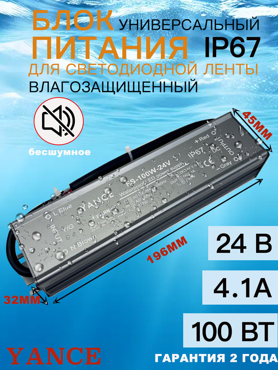 Баня Блок питания для светодиодной ленты, влагостойкий, 24В, 100 Вт, IP67