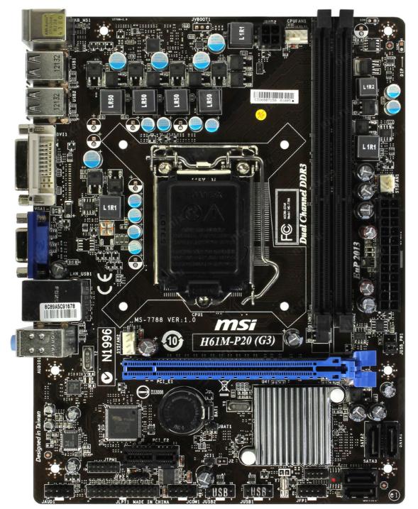 Материнская плата Socket LGA 1155 MSI H61M-P20 (G3) H61/2xDDR3/VGA/DVI-D/mATX