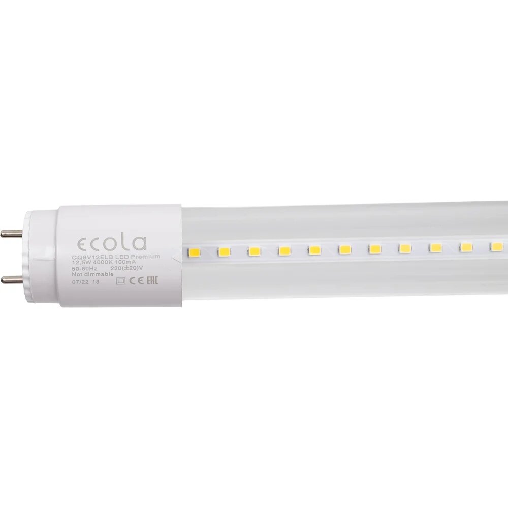 Ecola T8 premium g13 led 125w 220v 4000k с поворотными цоколями прозрачное стекло) 605x28 упак. инд. цв./8/24) CQ8V12ELB