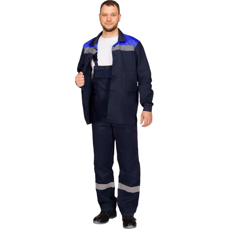Костюм рабочий КНР летний мужской со светоотражающей полосой синий васильковый размер 52-54 рост 194-200 (л16-КПК муж с СОП син/вас)
