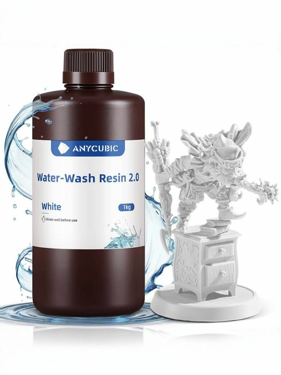Фотополимерная смола Anycubic Water-Wash Resin+, белая (1 кг) 2.0
