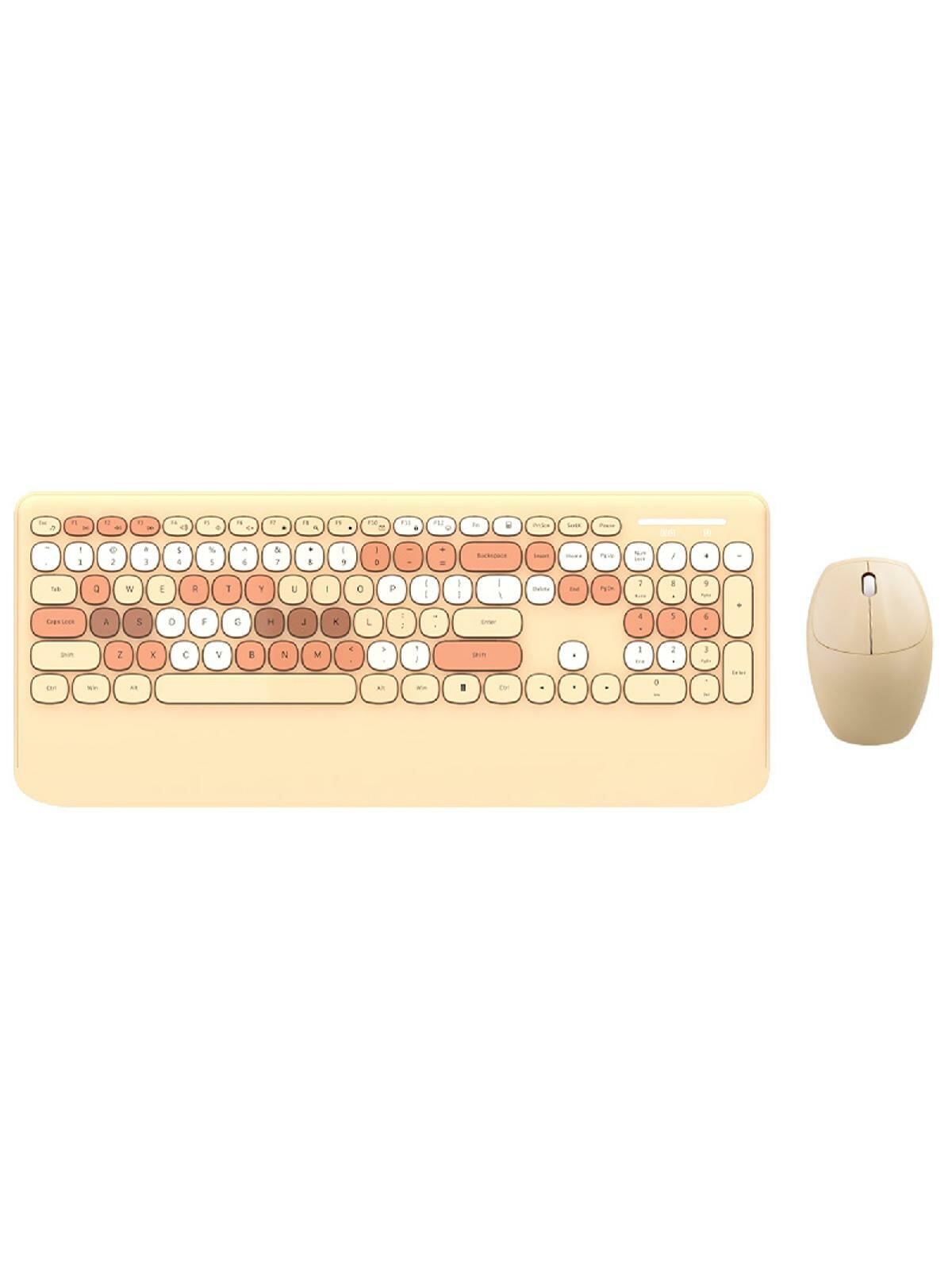 Wireless Keyboard Mouse Set Mini 106 Keys Round Keycaps Keyboard Ergonomic Design for PC Computer Laptop