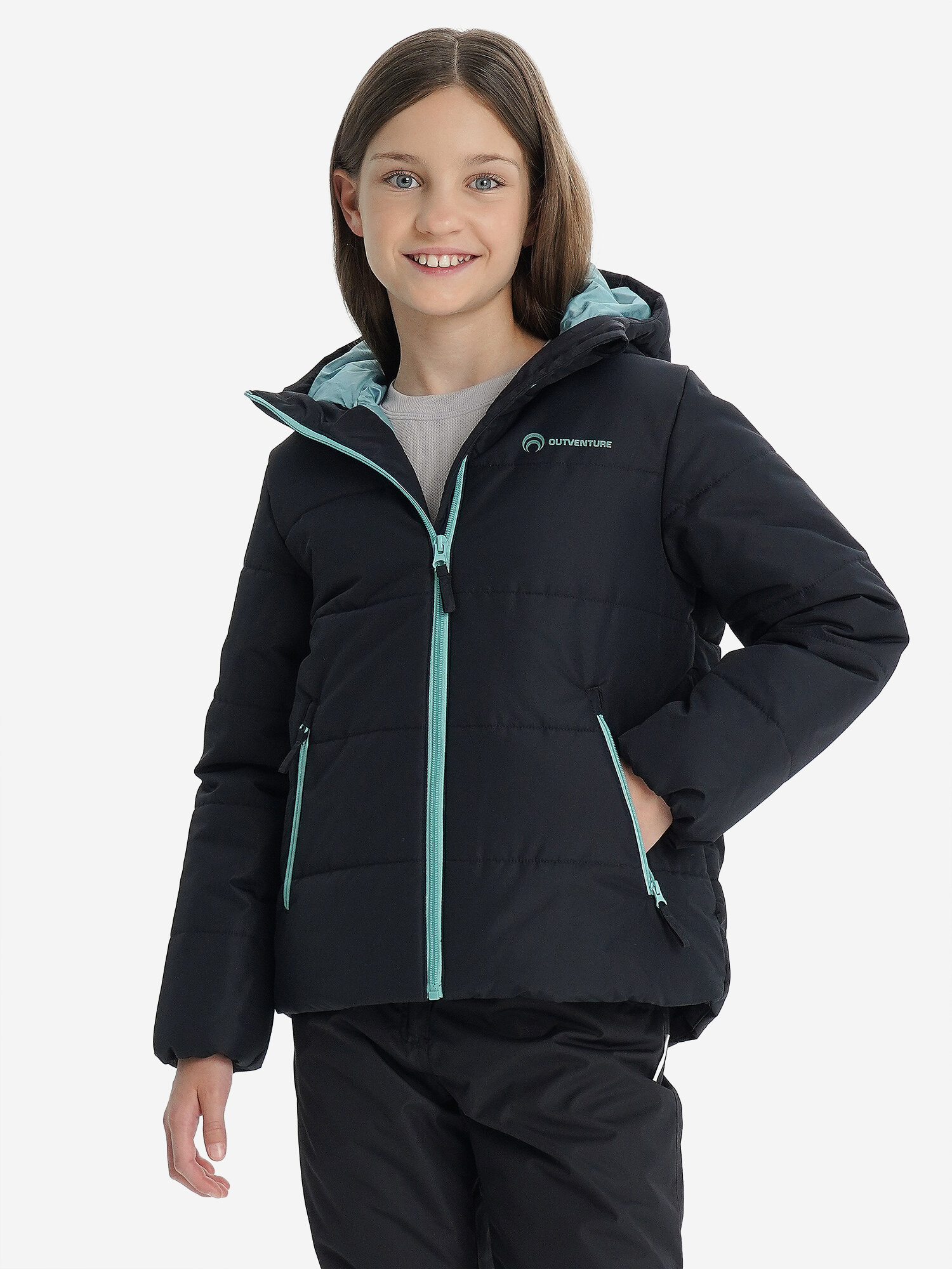 Куртка OUTVENTURE Travel Girls' Padded Jacket, размер 152-158, черный