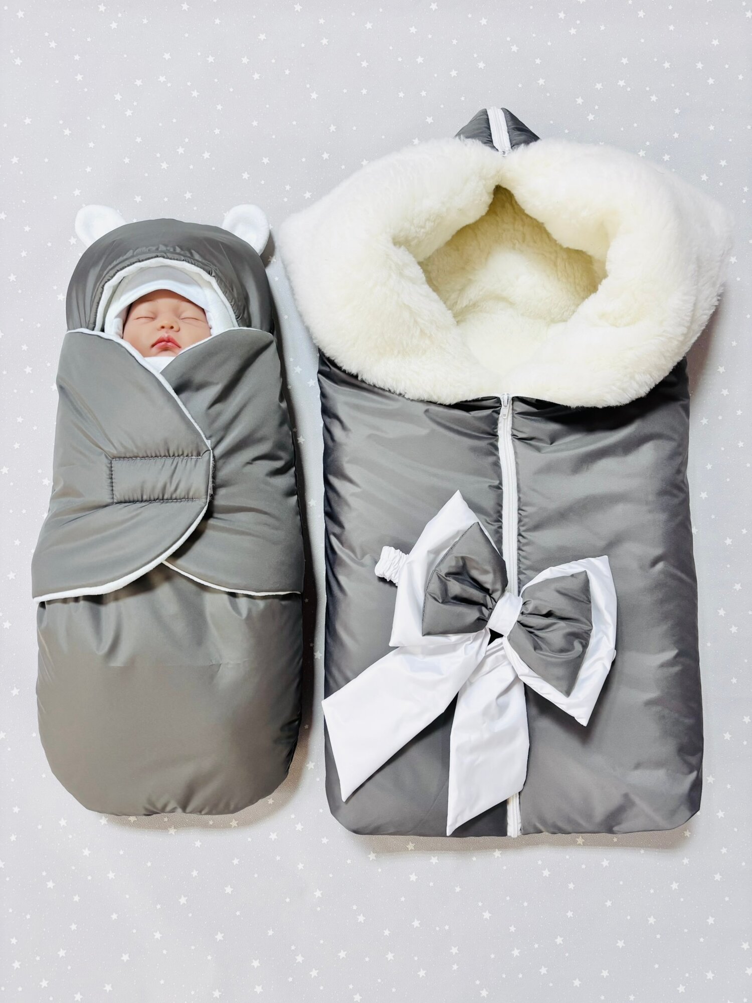 Конверт ALMeretskaya "Умка", овчина, альполюкс, 0-6 мес, серый, зима