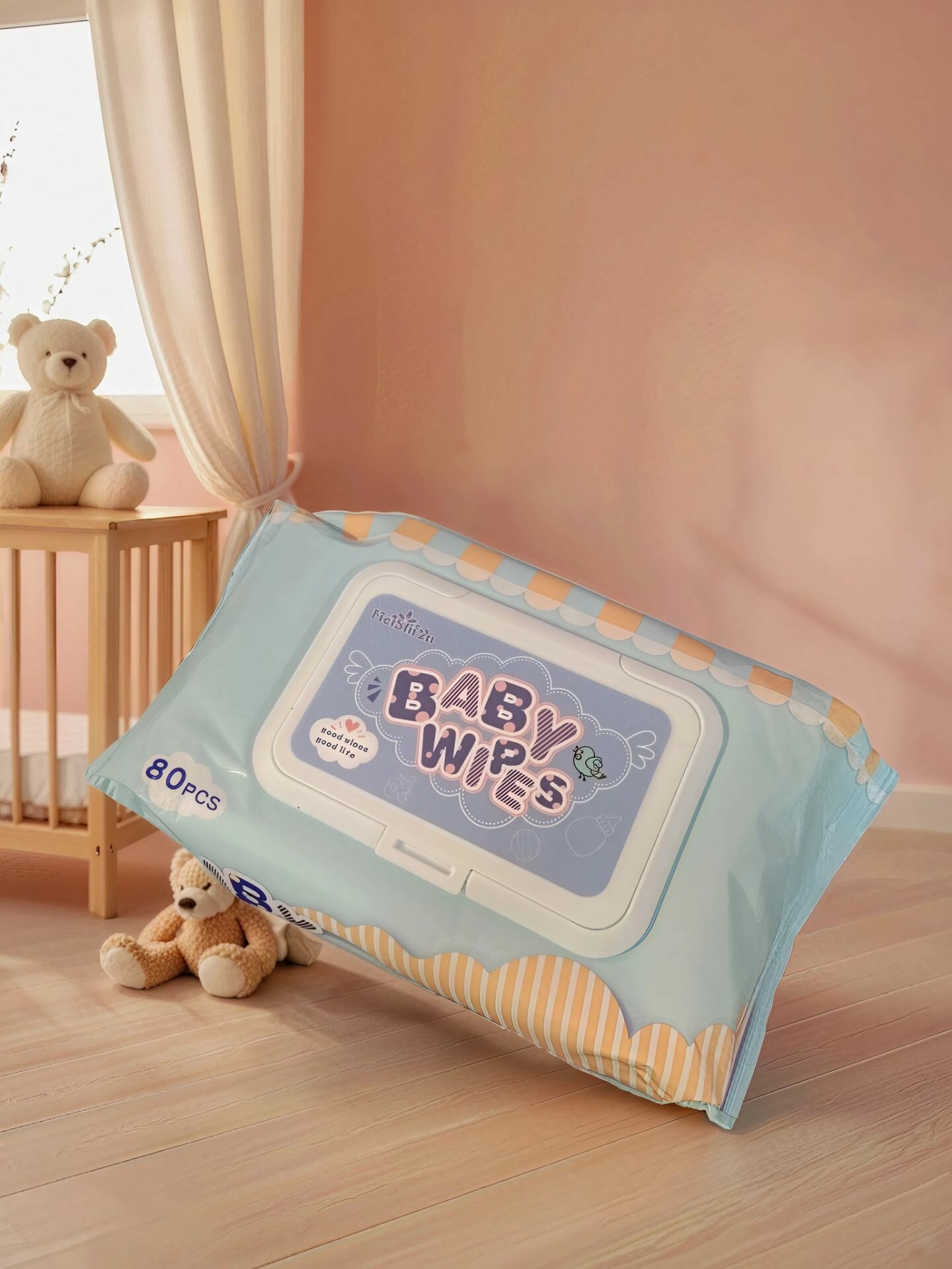 Влажные салфетки Baby Wipes 80 шт, для новорожденных, гипоаллергенные, без запаха, сбалансированный PH