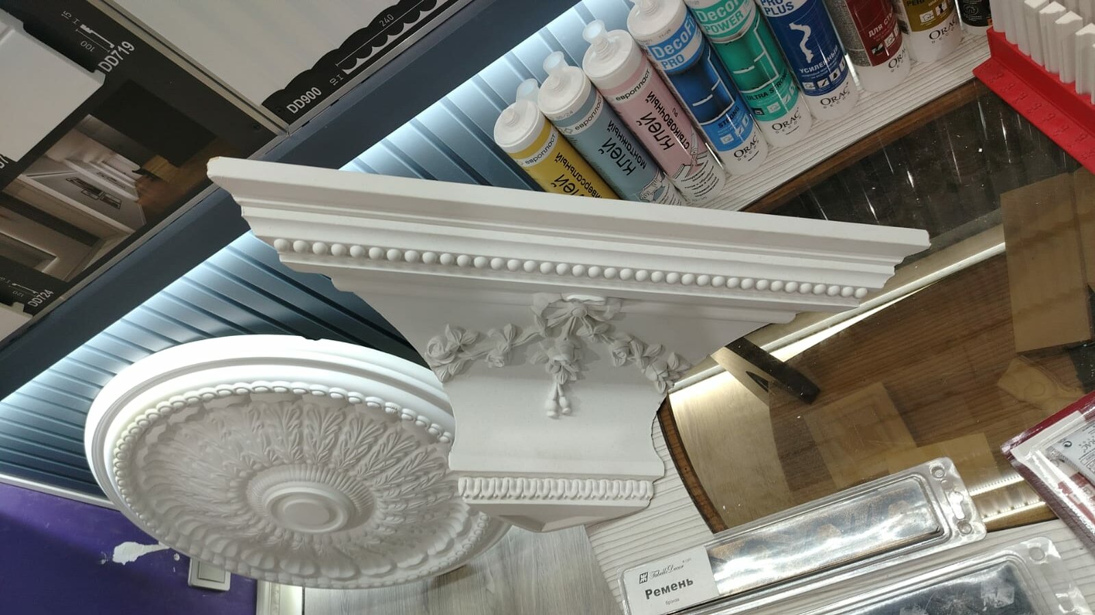 Угловая полка Fabello Decor EA200-23 декоративная полиуретан влагостойкая под покраску 578x408 см