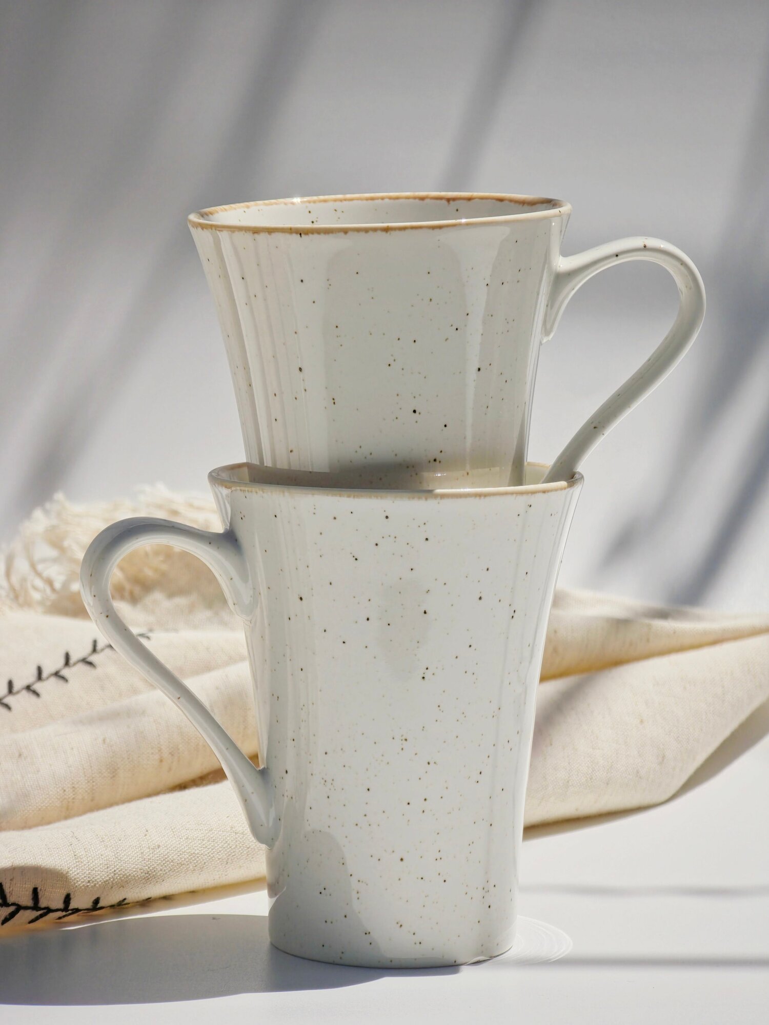 Porland Набор кружек  чашка с ручкой бежевая  Seasons  2 шт  340 мл  Ударопрочный  профессиональный фарфор  Для чая  кофе  капучино  латте 