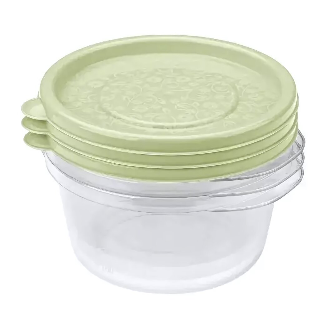 Комплект контейнеров пищевых 3 шт 0.44 л зелёные крышки герметичные для хранения