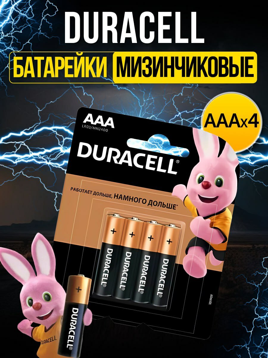 Батарейка алкалиновая Duracell Basic AAA LR03-4BL 1.5В блистер 4 шт. Duracell 477834