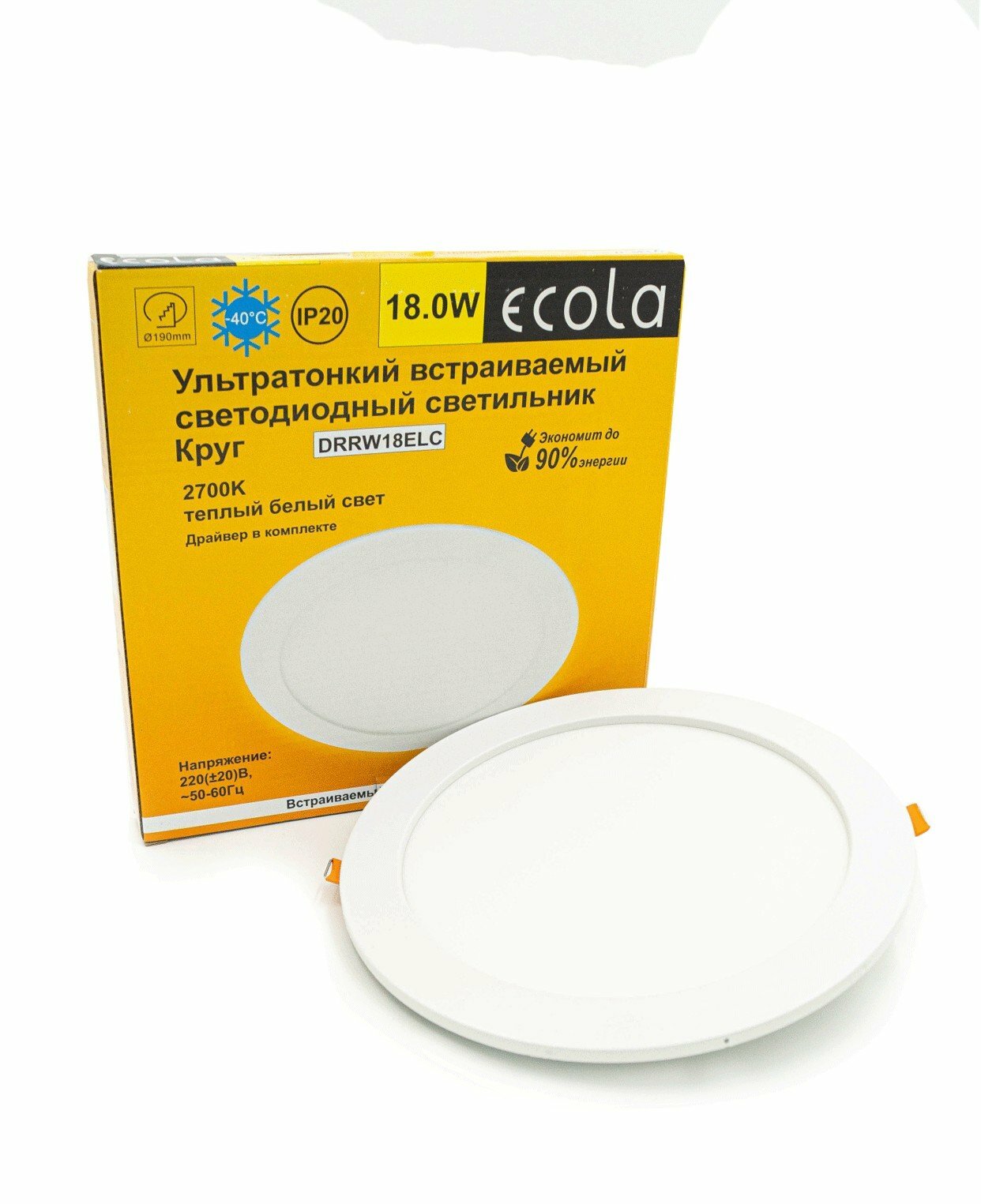Встраив. потол. свет-к Ecola LED Круглый даунлайт с драйвером 18W 220V 2700K 225x20