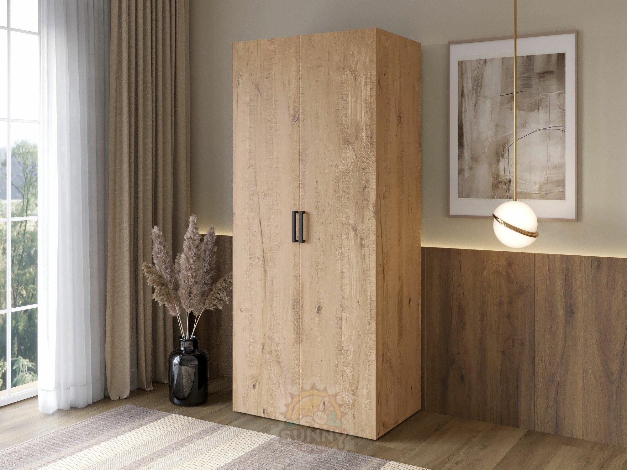 Шкаф распашной Крафт №2, 2-х дверный, ЛДСП двери, 184x80x51 см, дуб вотан