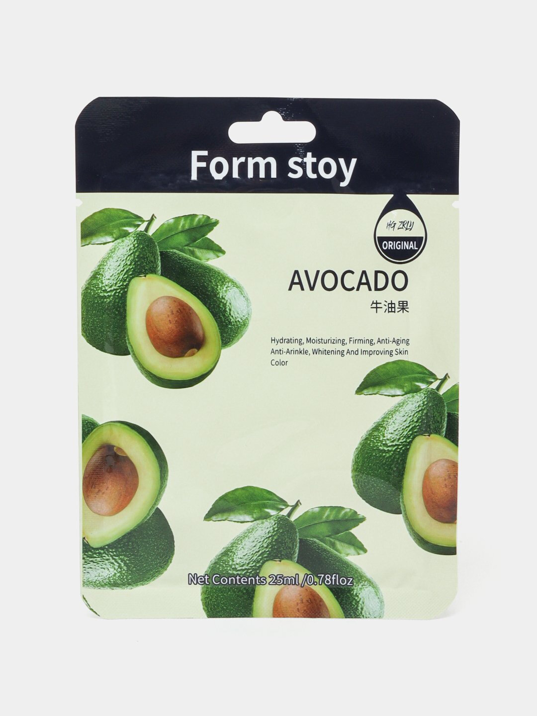 Тканевая маска Form Stoy, одноразовая, увлажняющая, восстанавливающая Avocado