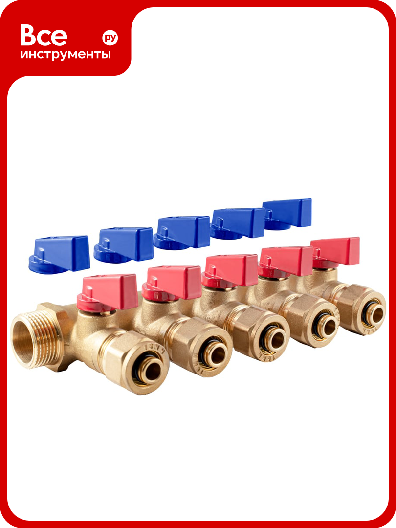 Коллектор с шаровыми кранами PROFACTOR в/н 3/4" х 5 вых 16 цанга PF MVP 266.5