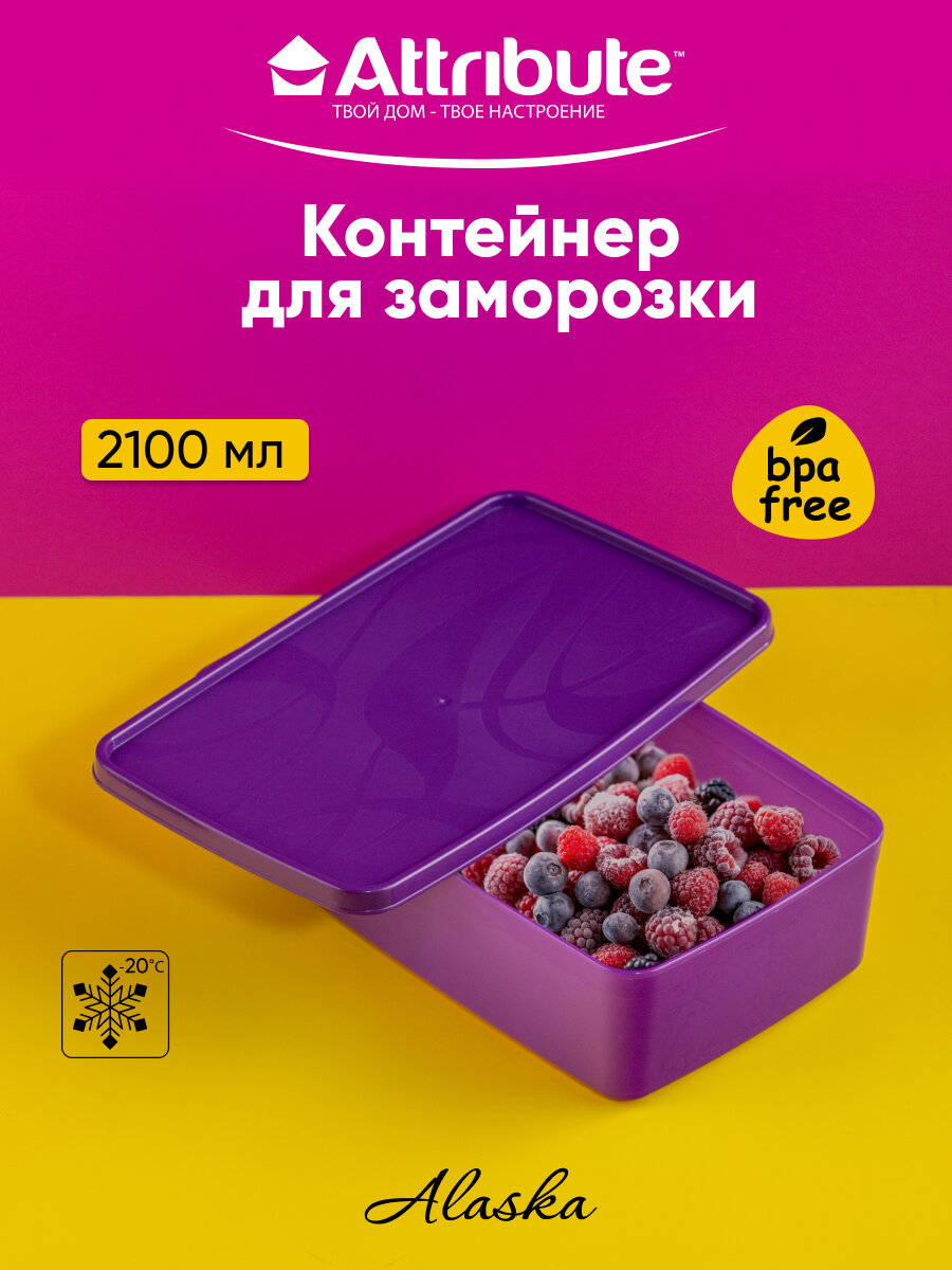 Контейнер для еды для заморозки 2100 мл ALASKA пластик цвет фиолетовый