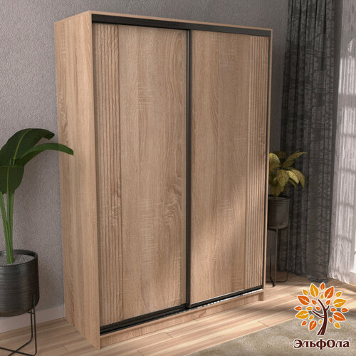 Изображение товара ЭльфОла Шкаф-купе "Вертикаль" 180х60х220 см, цвет дуб сонома/черный/накладка дуб сонома, для одежды, двухдверный