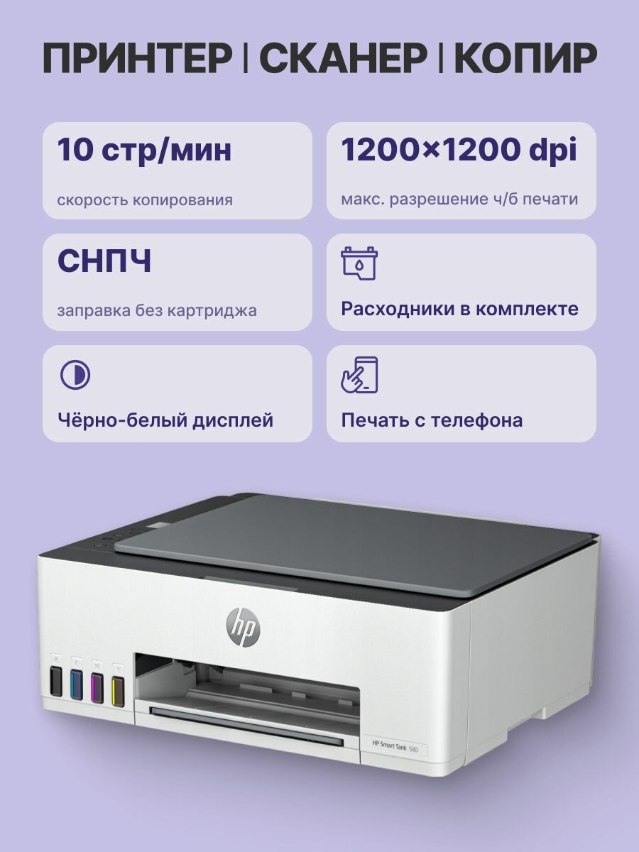 МФУ струйное HP Smart Tank 580 (1F3Y2A), официальная гарантия — фото 1