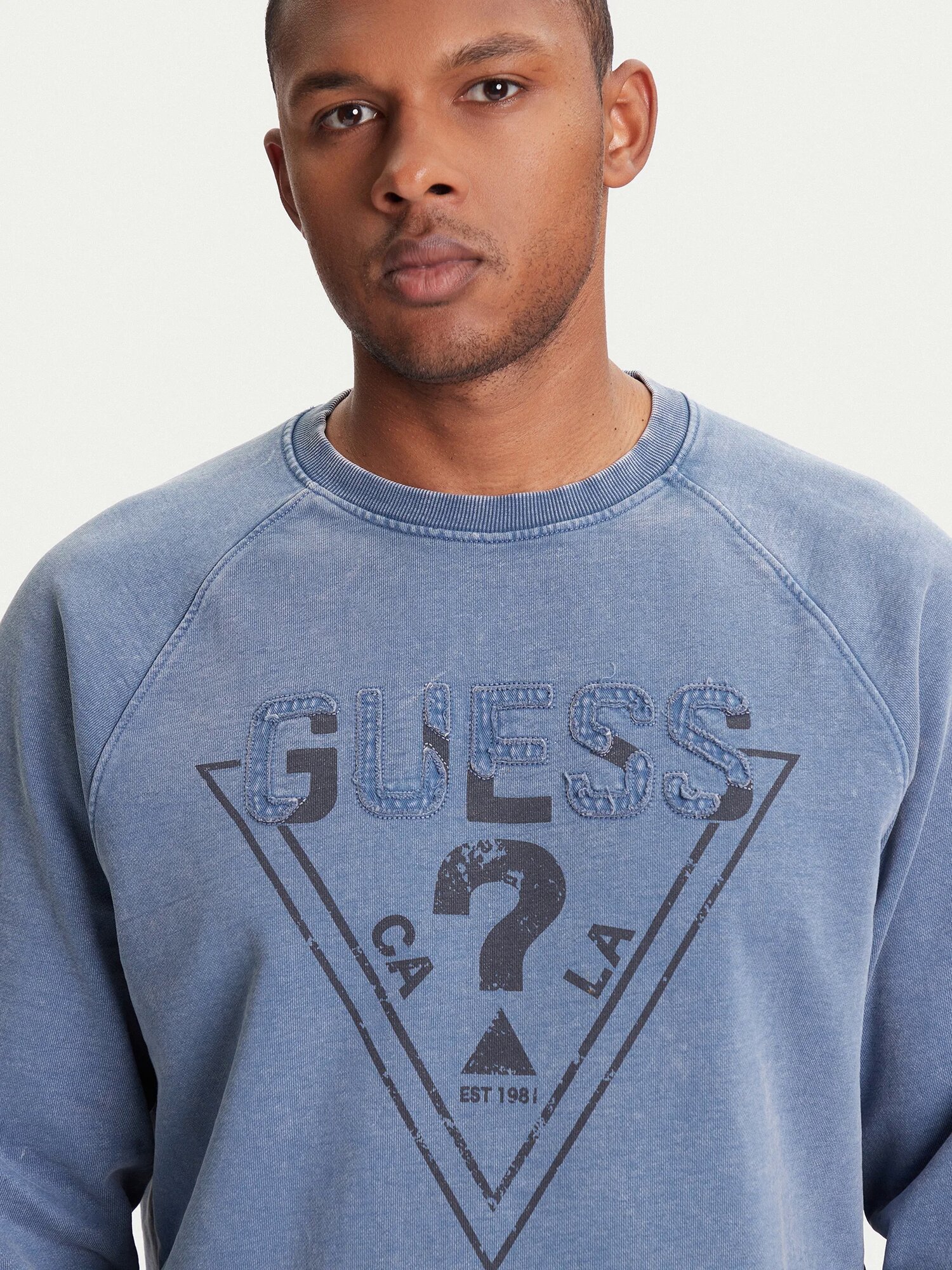 Джемпер GUESS DAVIS TERRY WASHED CREW, , размер L, синий — фото 1