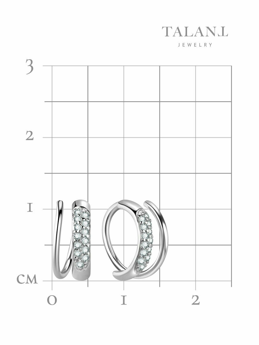 Серьги конго TALANT, серебро, 925 проба, родирование, фианит, длина 1.1 см, , серебристый — фото 1