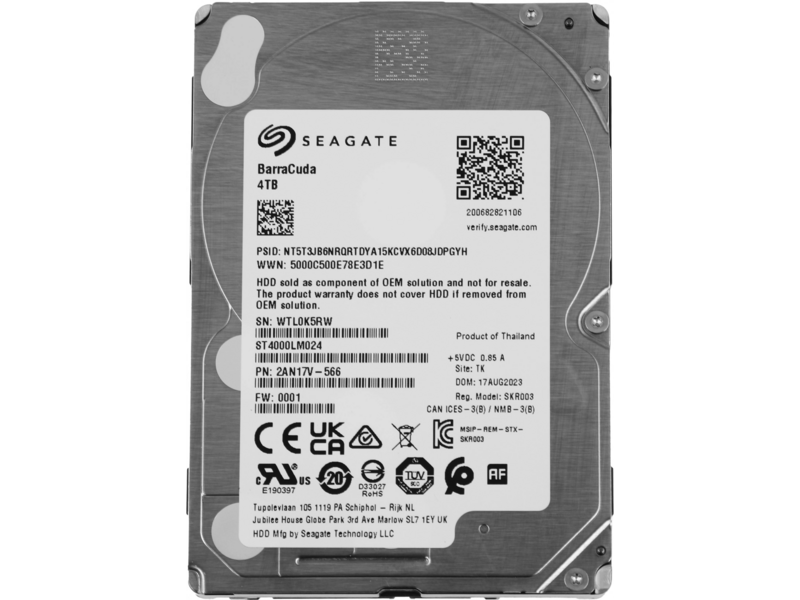 Жесткий диск Barracuda HDD 2,5" SATA 4Tb, 5400 rpm, 128Mb buffer, 512e/4Kn, 15 mm, ST4000LM024, 1 year