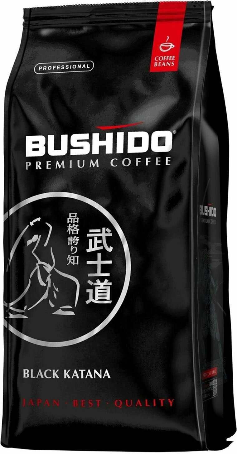 Кофе в зернах BUSHIDO "Black Katana", натуральный, 1000 г, 100% арабика, вакуумная упаковка, BU10004008