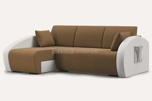 Изображение товара Угловой диван Сток Диванов Брайт-2, белый/бежевый/коричневый жаккард, 230 см, механизм еврокнижка