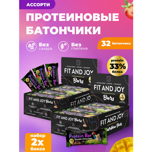 Протеиновые батончики ассорти вкусов 32 шт в шоколаде спортивное питание без сахара для похудения