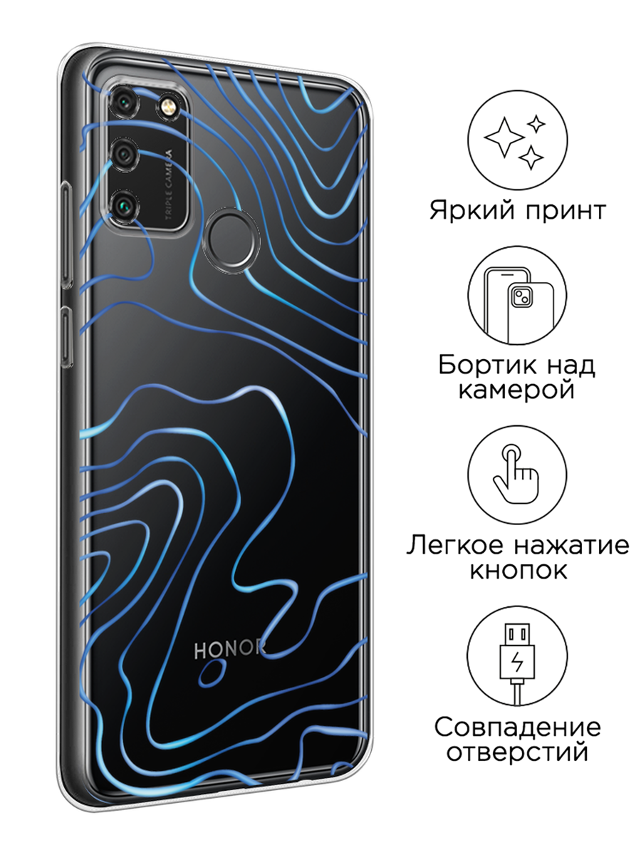 Чехол на Honor 9A / Хонор 9А с принтом Blue lines, прозрачный — фото 1