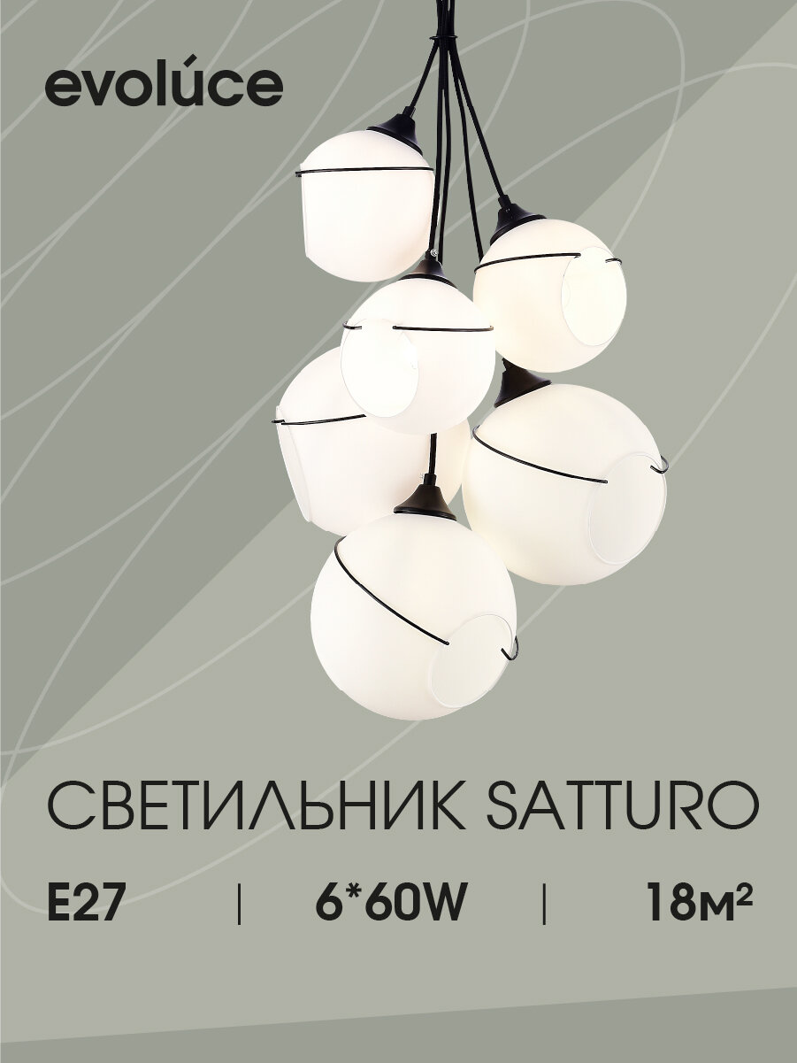 Светильник подвесной, подвес Evoluce Черный/Белый, цоколь E27 6*60W SLE103143-06