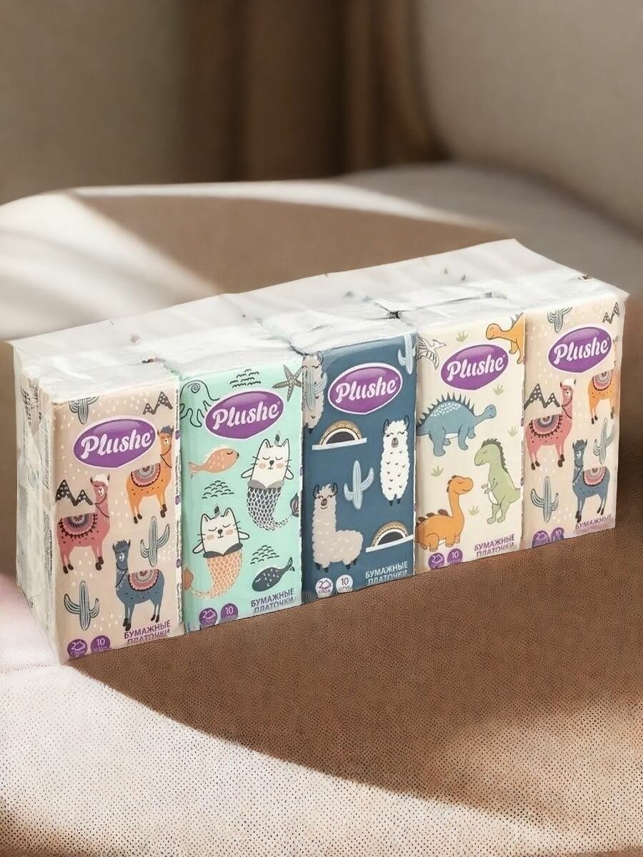 Изображение Платочки носовые 2 слоя, Plushe Classic 10листов 10 упаковок