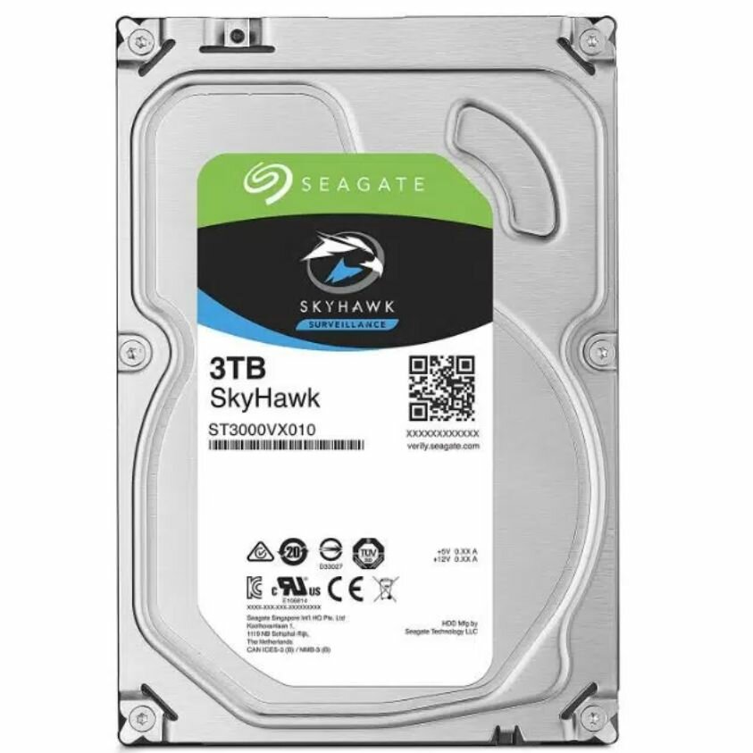 3.5" 3 ТБ Жесткий диск Seagate SkyHawk (ST3000VX010) - SATA3 6.0 Гбит/с, 5900 об/мин, кэш память - 64 Мб