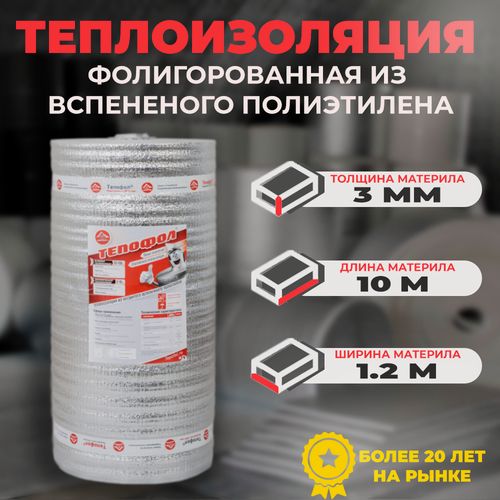 Изображение товара Теплоизоляция фольгированная Тепофол А 3 мм х 1.05 м х 10 м. п (10.5м2)