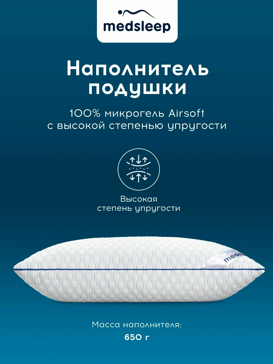 Medsleep Подушка для сна терморегулирующая 50х70 "Топ Кул" в чехле CoolTouch с охлаждающим эффектом и микрогелем "AirSoft" — фото 1