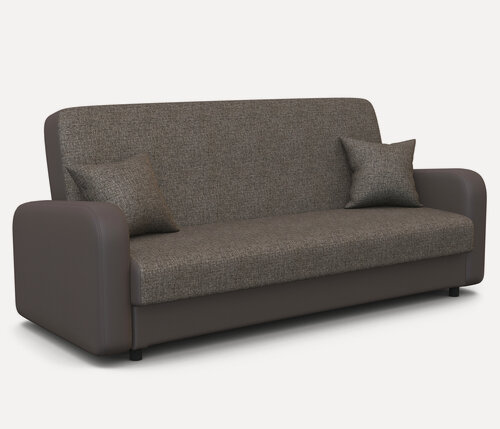 Изображение товара Диван-книжка Мелодия 140х190 см, прямой, раскладной, экокожа коричневый и рогожка коричневый