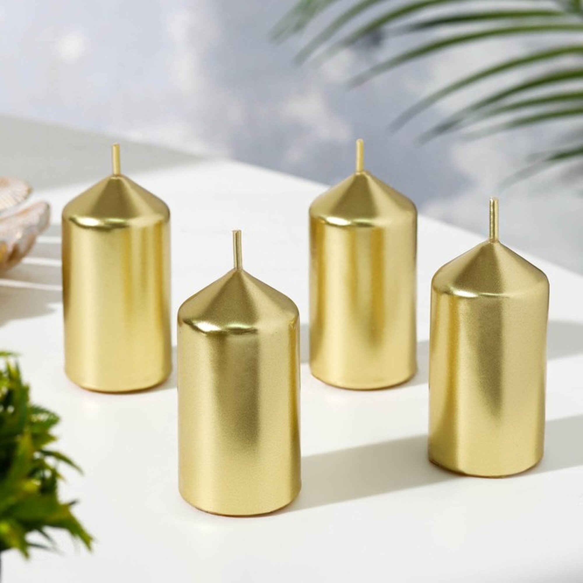 Свеча Дарим Красиво "Столбик" набор 4 шт 7х38 см золотистый