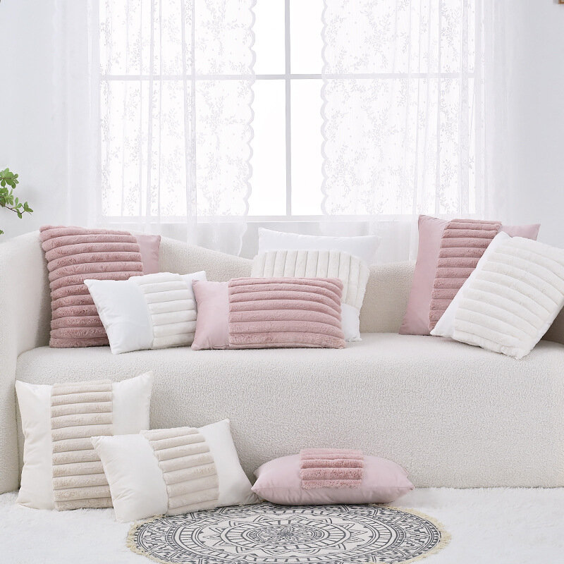 Наволочка декоративная с плюшевыми вставками, розовая, размер 45х45 PILLOW7