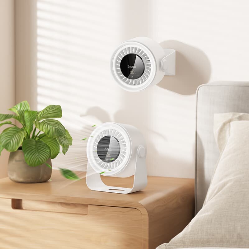 Вентилятор настольный , с регулировкой воздушного потока, 5 скоростей, 3000 мА/ч, белый