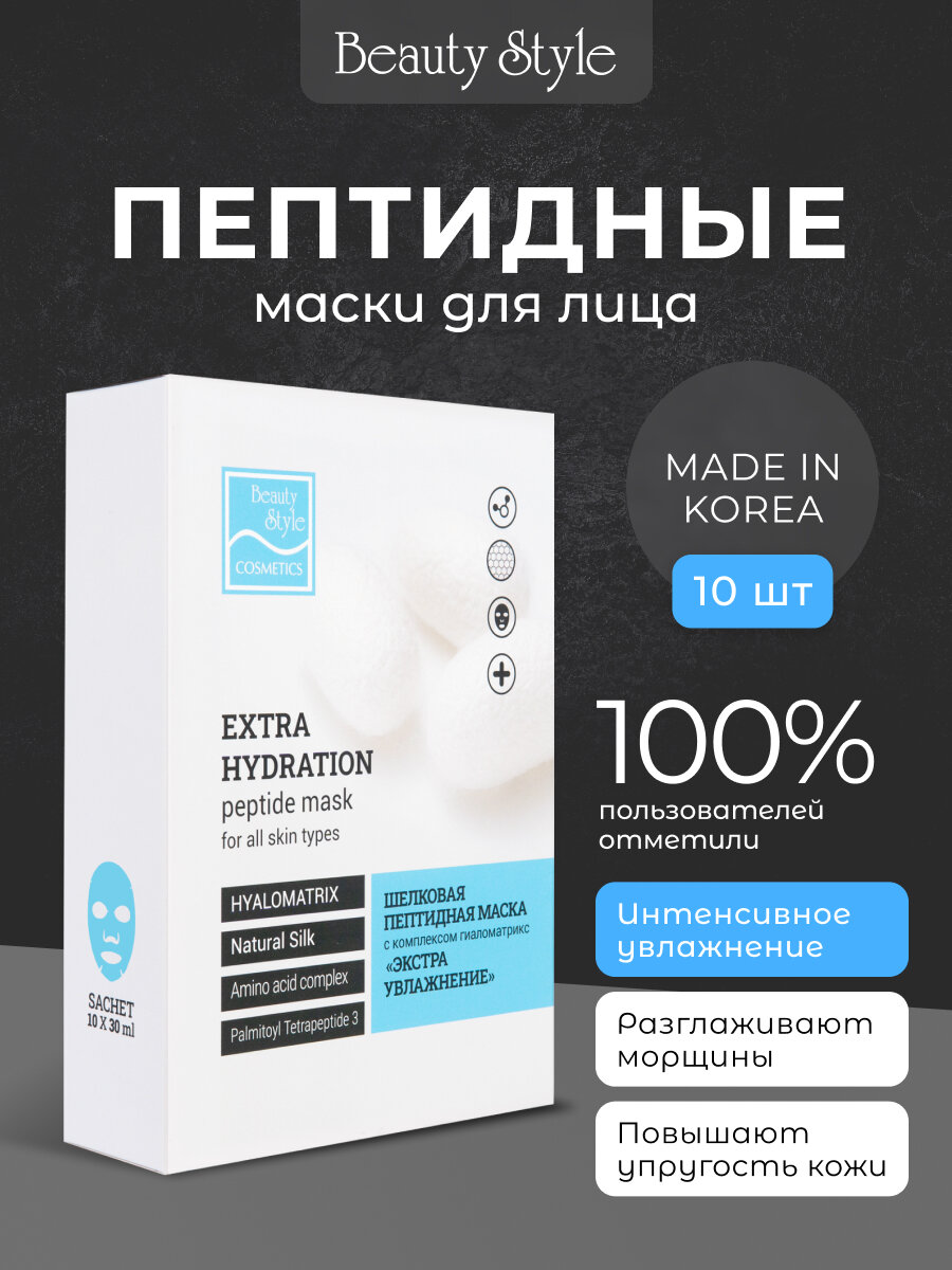 Beauty style, Тканевые маски для лица с пептидами Экстра увлажнение, 10 шт