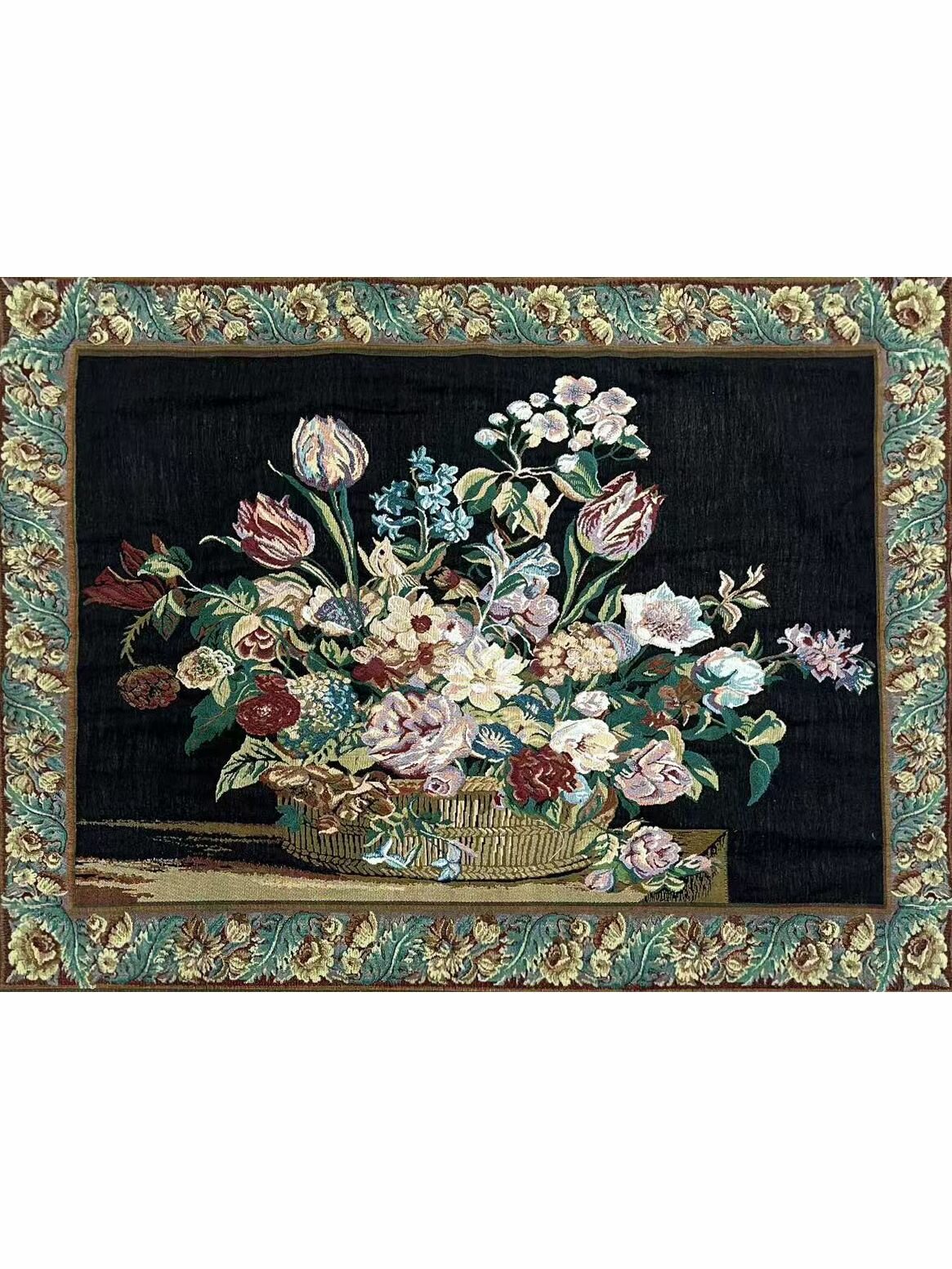 "Средневековый гобелен 'Цветочная симфония' 74x95 см ручная вышивка оверлок (бесрамочный для интерьера)" (Акцент на художественной ценности и ручной работе)
