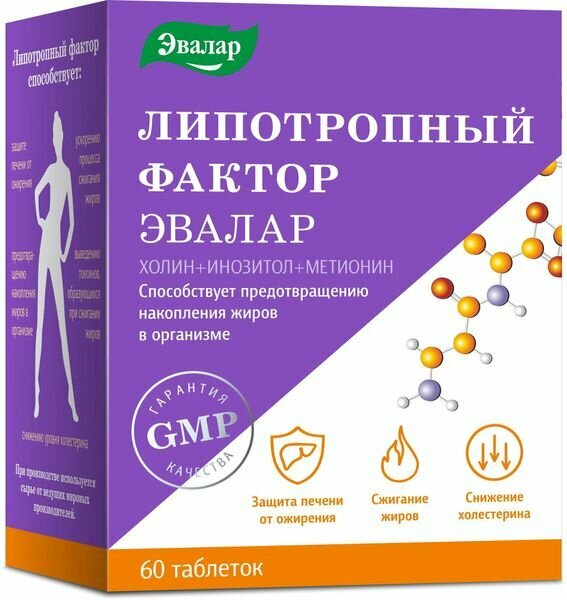 Липотропный фактор Эвалар таблетки п/о 1,2г 60шт