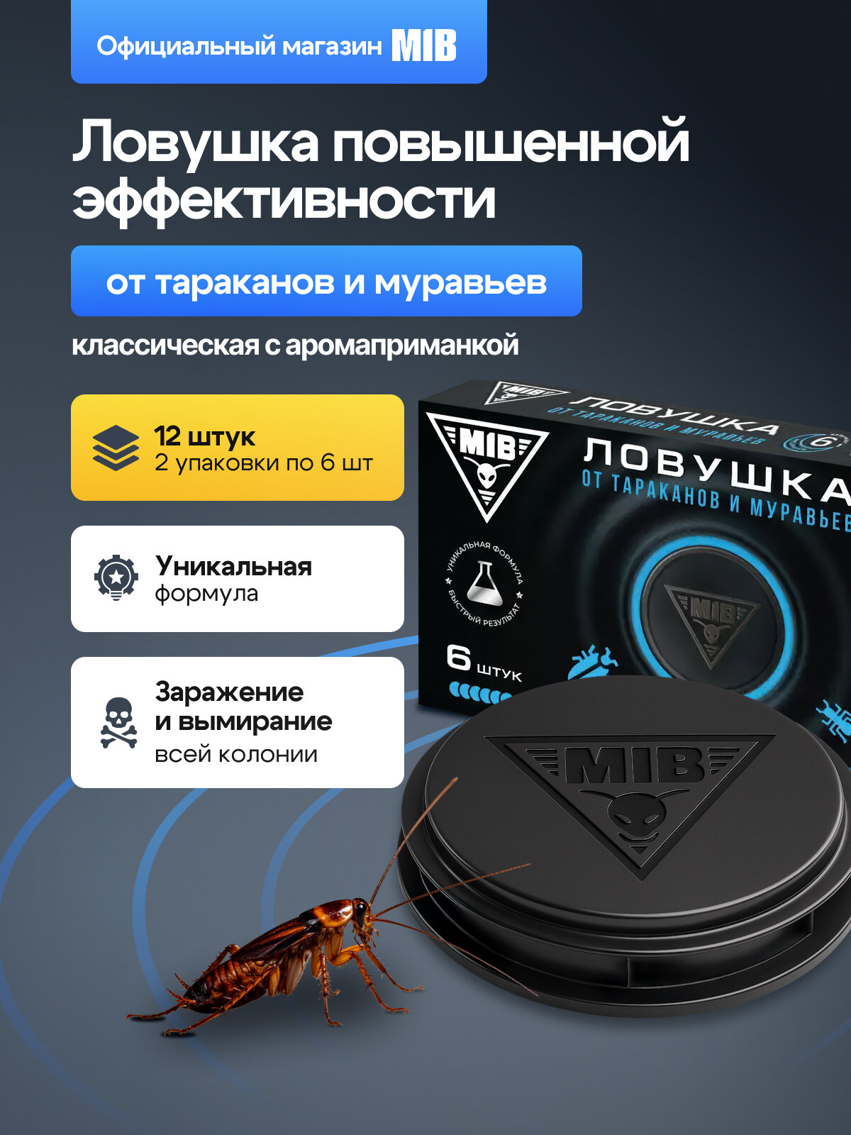 Средство от тараканов и муравьев повышенной эффективности MIB ловушка клеевая 12 шт