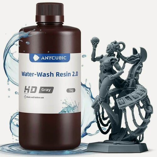 Изображение товара Фотополимерная водосмываемая смола Anycubic Water Wash Resin+ 2.0 HD серая