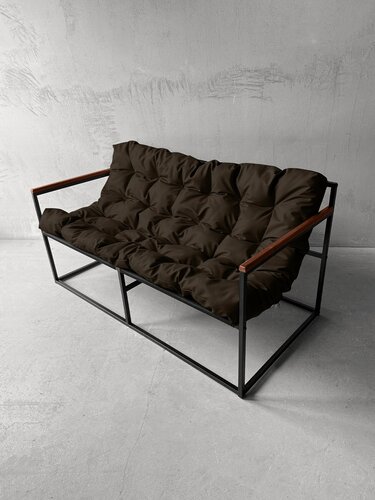 Изображение товара Диван мягкий удобный для отдыха, уличный, на балкон, на веранду, в стиле лофт, минимализм, Комфи ++ кожзам коричневый